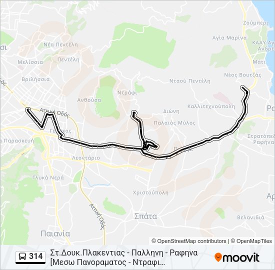 Χάρτης Γραμμής 314 λεωφορείο