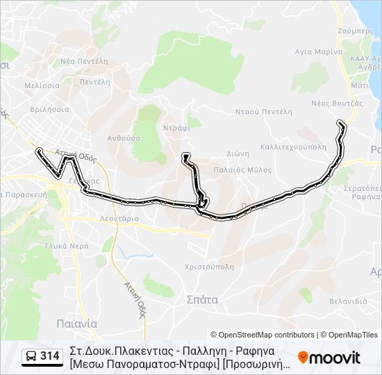 Χάρτης Γραμμής 314 λεωφορείο