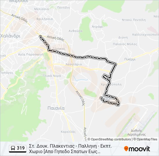 Χάρτης Γραμμής 319 λεωφορείο
