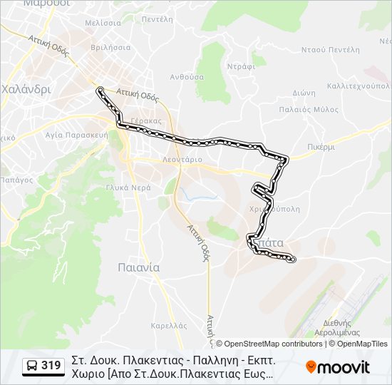 Χάρτης Γραμμής 319 λεωφορείο