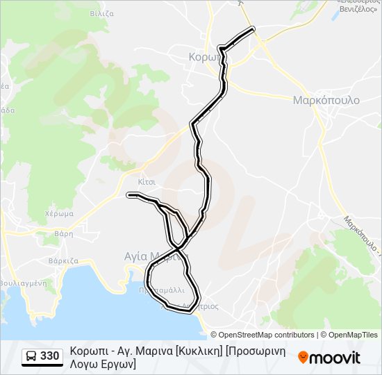 Χάρτης Γραμμής 330 λεωφορείο
