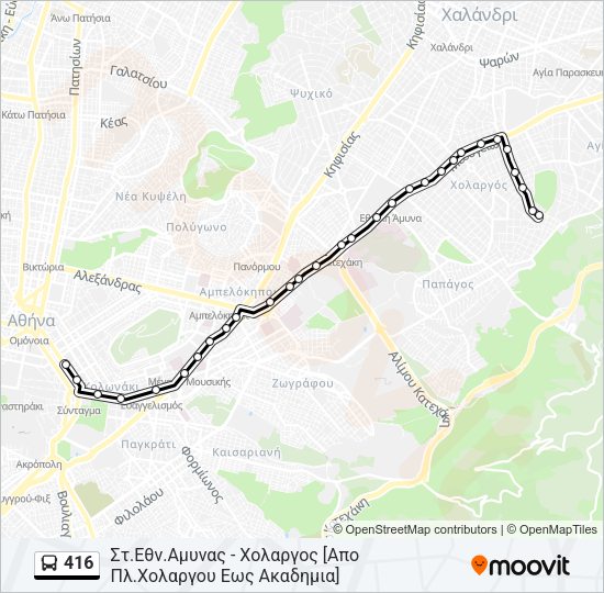 Χάρτης Γραμμής 416 λεωφορείο