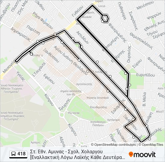 Χάρτης Γραμμής 418 λεωφορείο