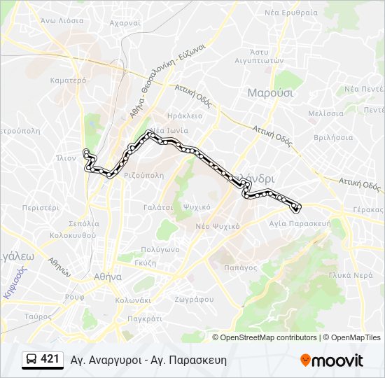 Χάρτης Γραμμής 421 λεωφορείο