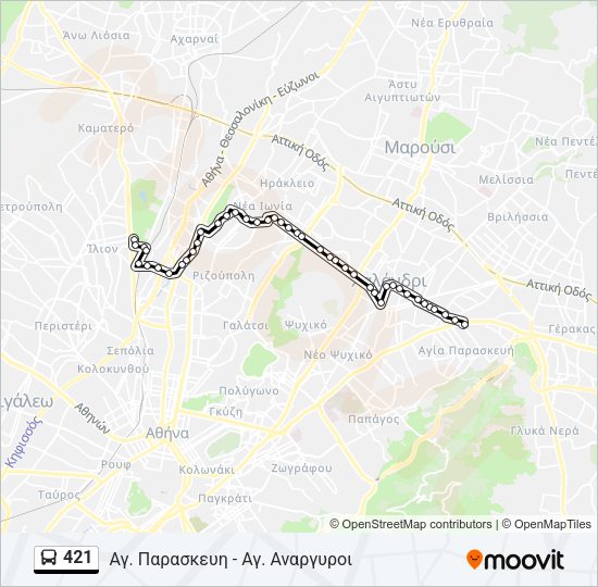 Χάρτης Γραμμής 421 λεωφορείο