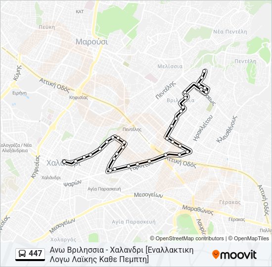 Χάρτης Γραμμής 447 λεωφορείο