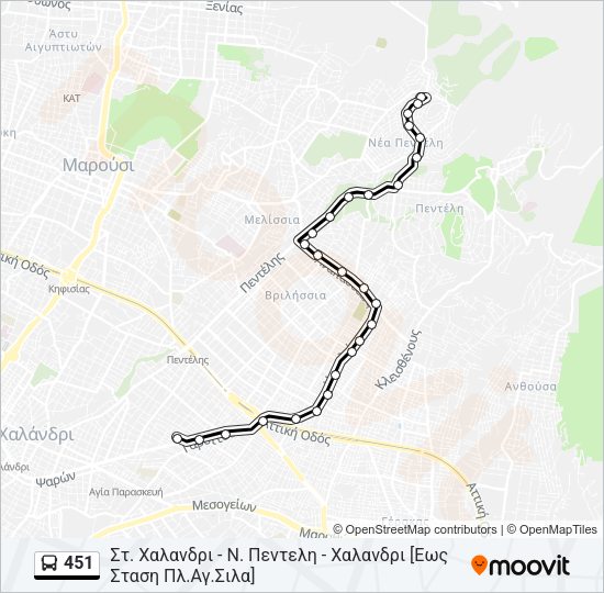 Χάρτης Γραμμής 451 λεωφορείο