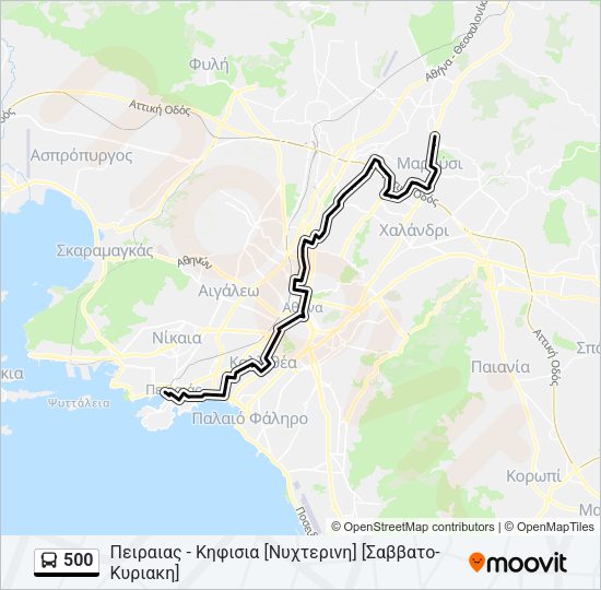 Χάρτης Γραμμής 500 λεωφορείο
