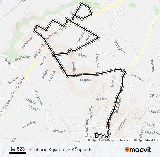 Χάρτης Γραμμής 523 λεωφορείο