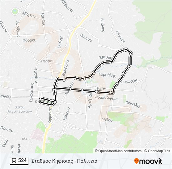 Χάρτης Γραμμής 524 λεωφορείο