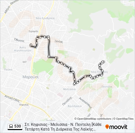 Χάρτης Γραμμής 530 λεωφορείο