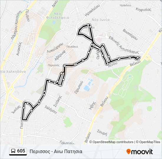 Χάρτης Γραμμής 605 λεωφορείο