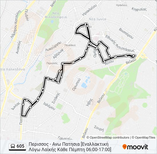 Χάρτης Γραμμής 605 λεωφορείο