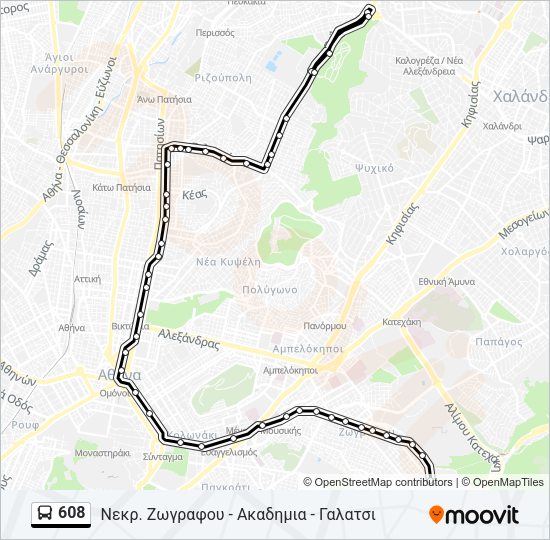 Χάρτης Γραμμής 608 λεωφορείο