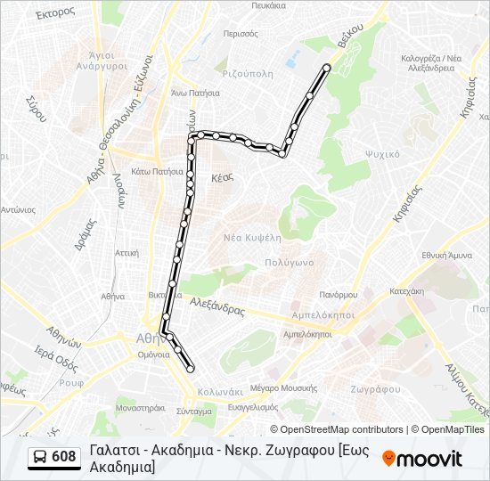 Χάρτης Γραμμής 608 λεωφορείο