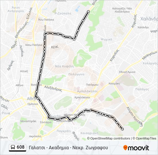 Χάρτης Γραμμής 608 λεωφορείο