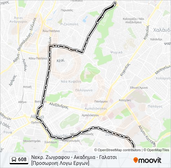 Χάρτης Γραμμής 608 λεωφορείο