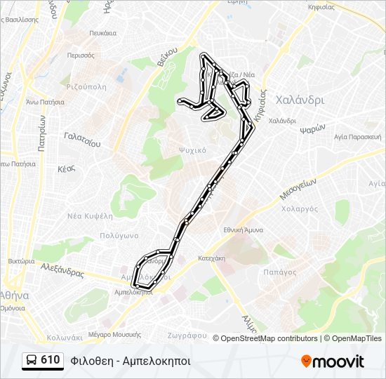 Χάρτης Γραμμής 610 λεωφορείο