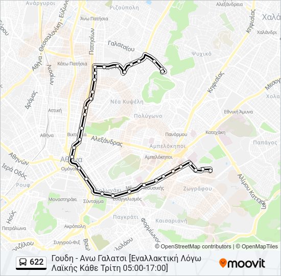 Χάρτης Γραμμής 622 λεωφορείο