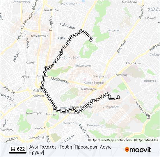 Χάρτης Γραμμής 622 λεωφορείο