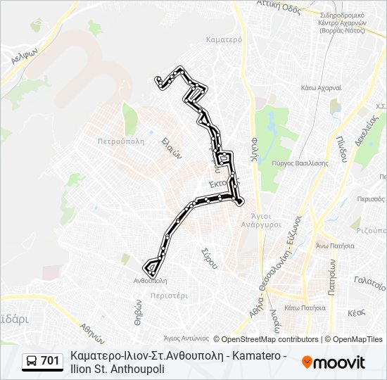 Χάρτης Γραμμής 701 λεωφορείο