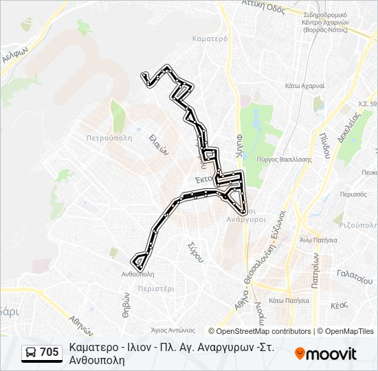 Χάρτης Γραμμής 705 λεωφορείο