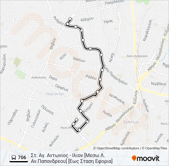 Χάρτης Γραμμής 706 λεωφορείο