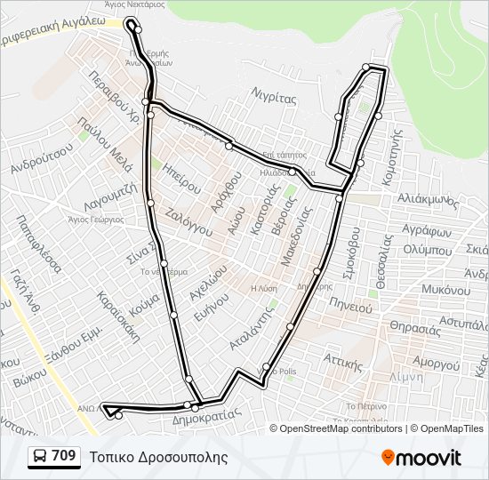 Χάρτης Γραμμής 709 λεωφορείο