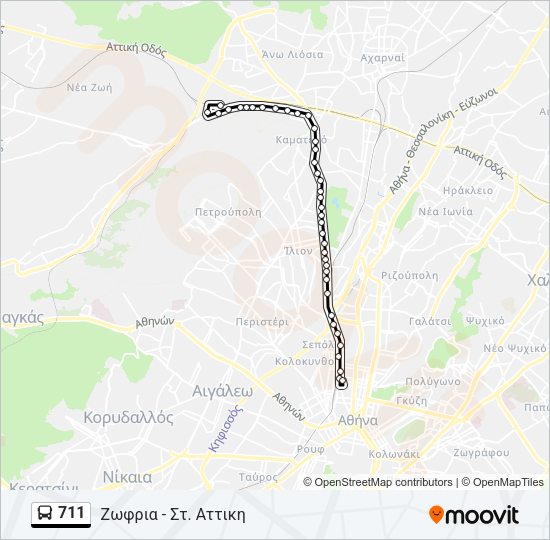 Χάρτης Γραμμής 711 λεωφορείο