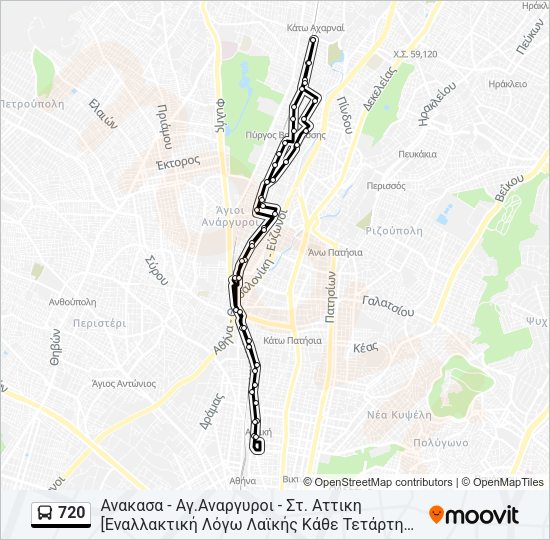 Χάρτης Γραμμής 720 λεωφορείο