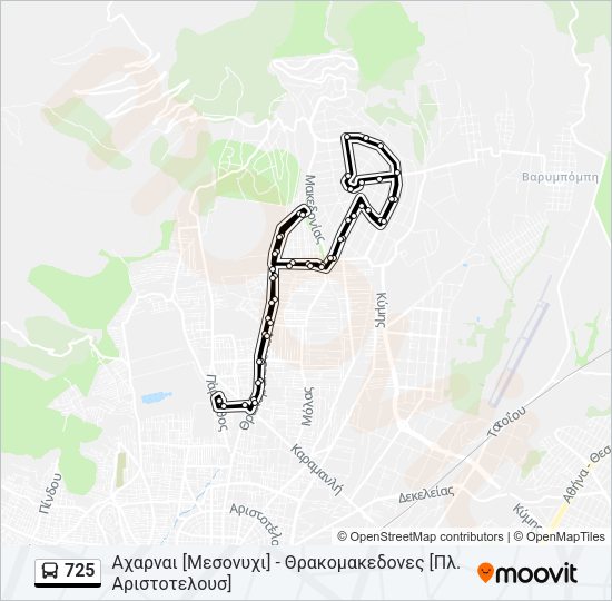 Χάρτης Γραμμής 725 λεωφορείο