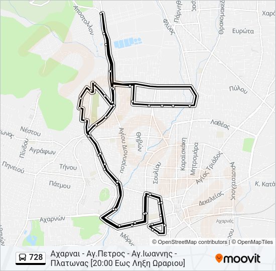Χάρτης Γραμμής 728 λεωφορείο