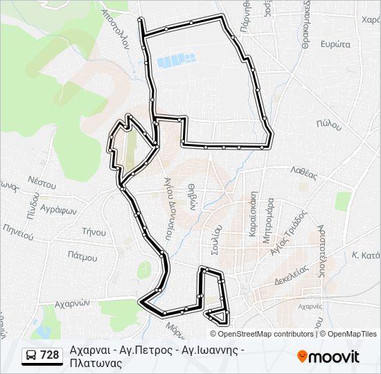 Χάρτης Γραμμής 728 λεωφορείο