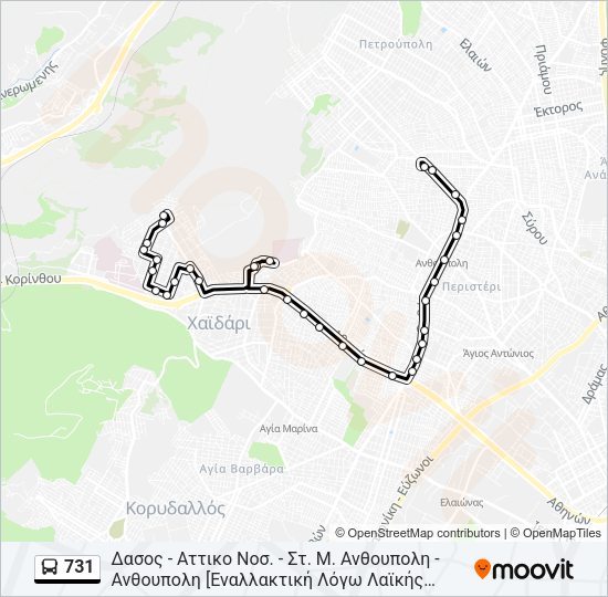 Χάρτης Γραμμής 731 λεωφορείο