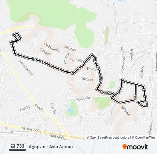 Χάρτης Γραμμής 733 λεωφορείο