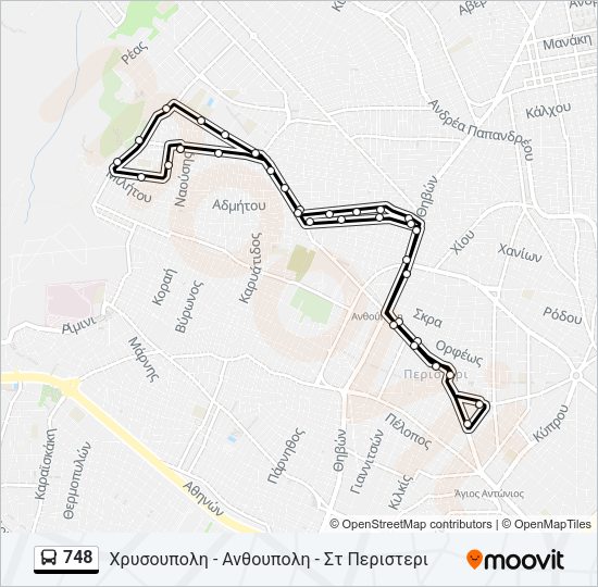 Χάρτης Γραμμής 748 λεωφορείο