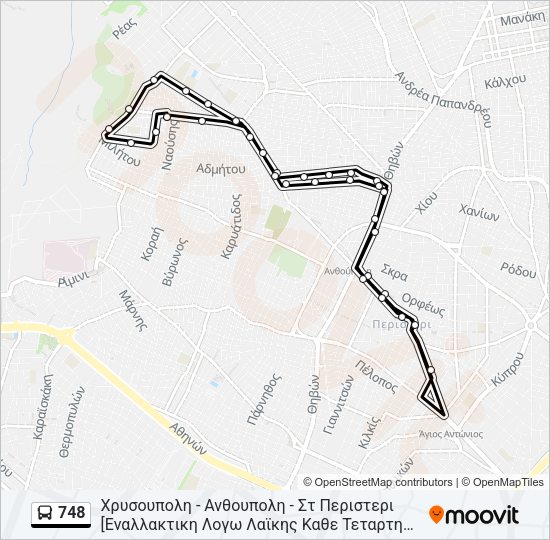 Χάρτης Γραμμής 748 λεωφορείο