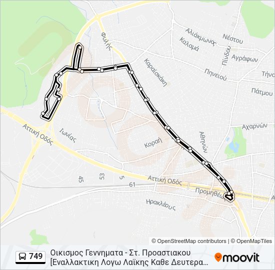 Χάρτης Γραμμής 749 λεωφορείο