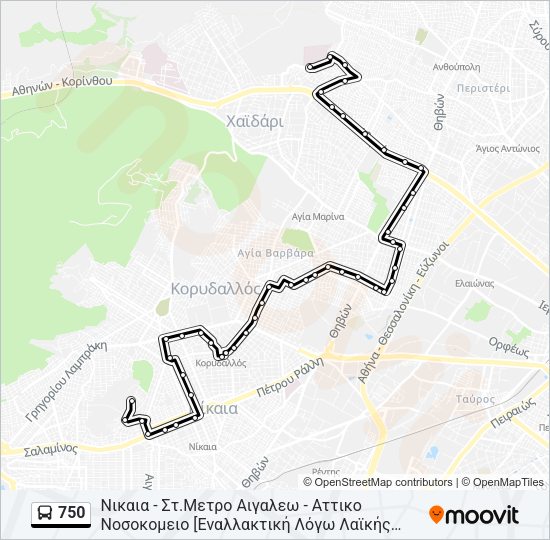 Χάρτης Γραμμής 750 λεωφορείο