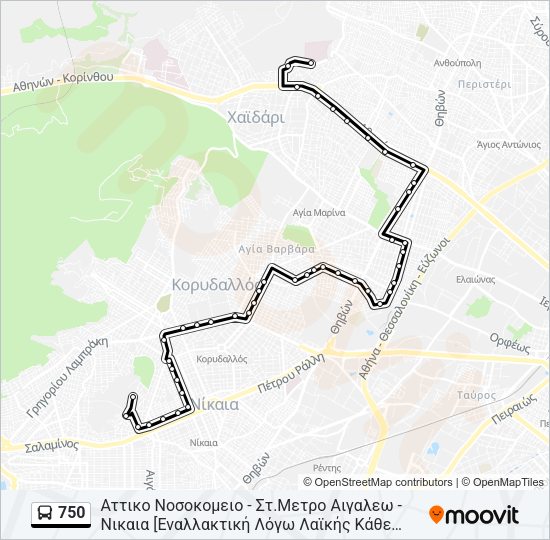 Χάρτης Γραμμής 750 λεωφορείο