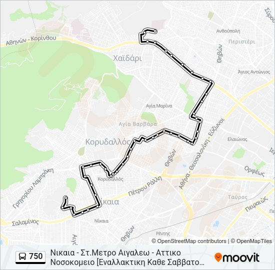Χάρτης Γραμμής 750 λεωφορείο