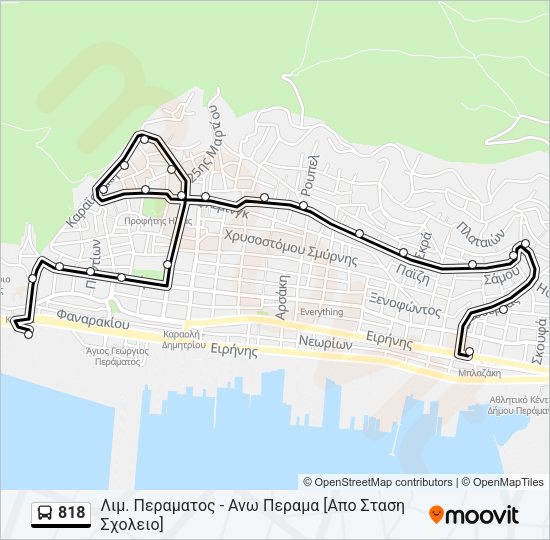 Χάρτης Γραμμής 818 λεωφορείο
