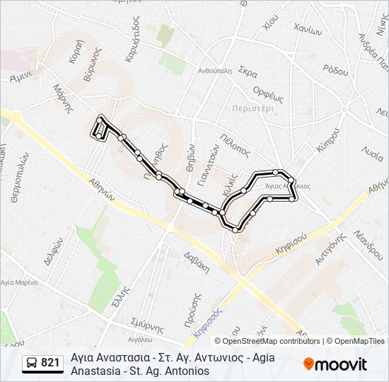 821 bus Line Map