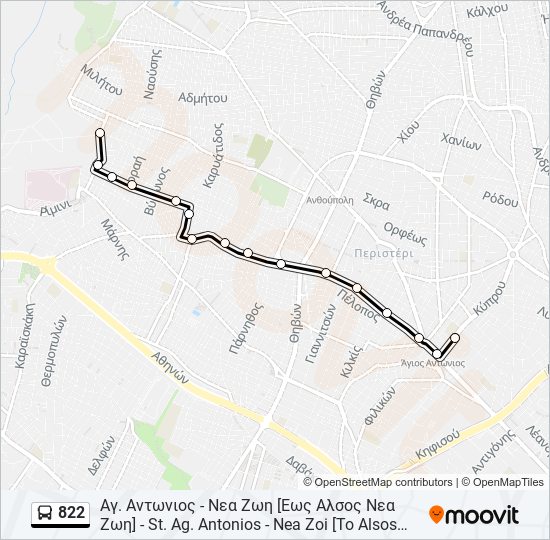 822 bus Line Map