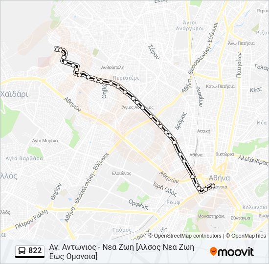 Χάρτης Γραμμής 822 λεωφορείο