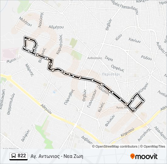 Χάρτης Γραμμής 822 λεωφορείο