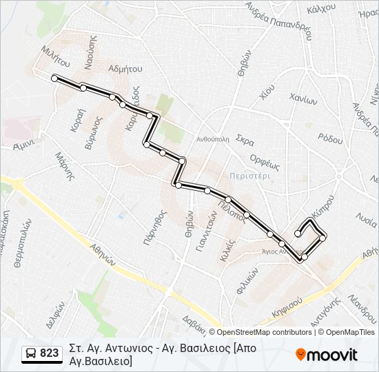 Χάρτης Γραμμής 823 λεωφορείο