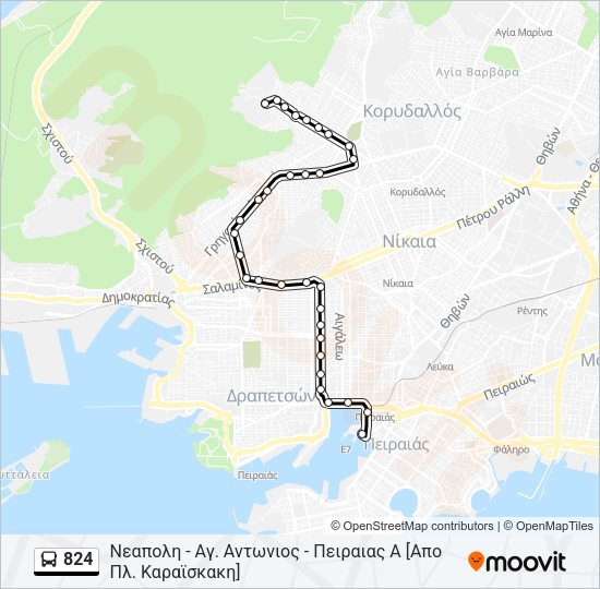 Χάρτης Γραμμής 824 λεωφορείο