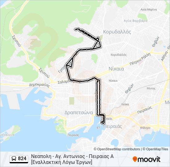 Χάρτης Γραμμής 824 λεωφορείο