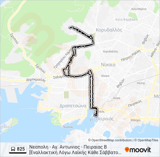Χάρτης Γραμμής 825 λεωφορείο